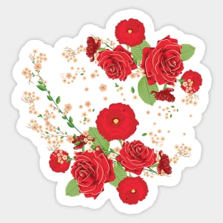 Red Roses and Poppies bouquet Sticker